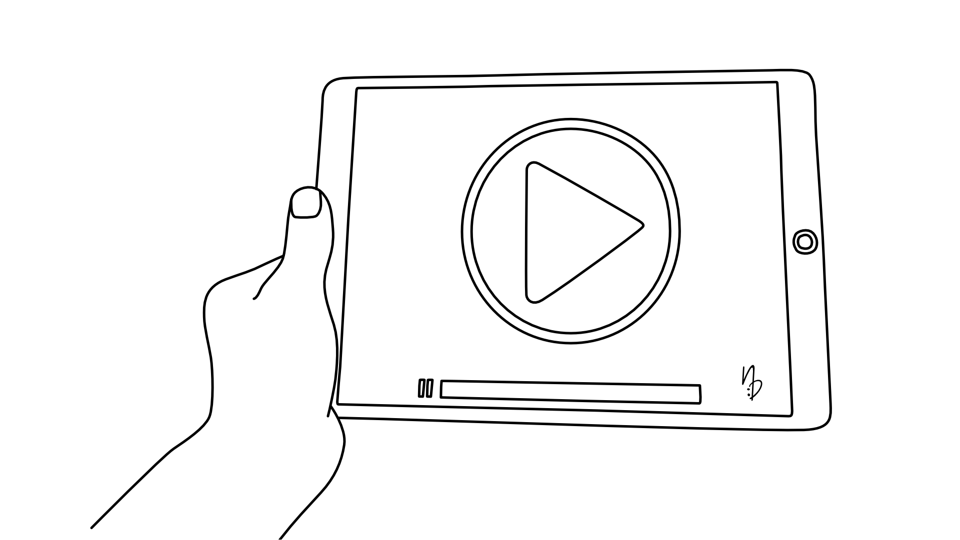 Illustration eines Tablets in der linken Hand